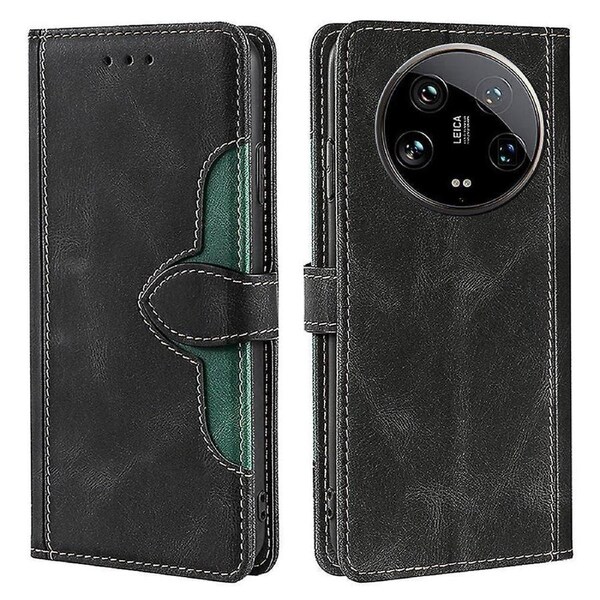 Skin-touch Shell for Xiaomi 14 Ultra Straw Hat Phone Cover PU Leather Stand Wallet Case