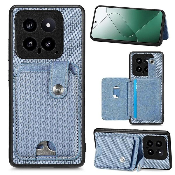C1-06 For Xiaomi 14 Case Carbon Fiber Texture Card Holder Phone Cover with Card Knife Tool