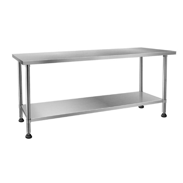 Stainless Steel Kitchen Bench Workbench Island Food Prep Table Countertop Benchtop Work Desk Adjustable Storage Shelf 430 Commercial 182.9x61cm