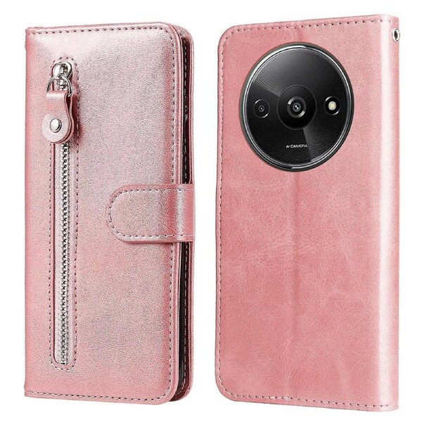 For Xiaomi Redmi A3 Magnetic Case Zipper Pocket Phone Cover with Calf Texture