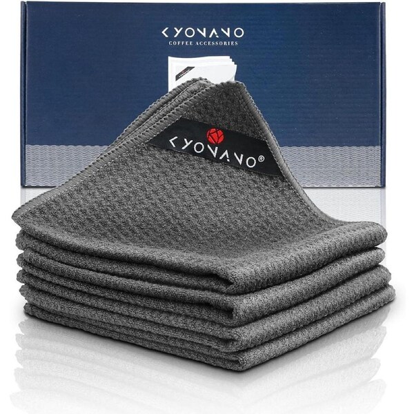 KYONANO Barista Micro Cleaning Towels 4 Pack - Make The Perfect Coffee or Espresso - Coffee Accessories for Barista to Clean Steam Wand Coffee or Espresso Machine(12''x12'') (Grey)