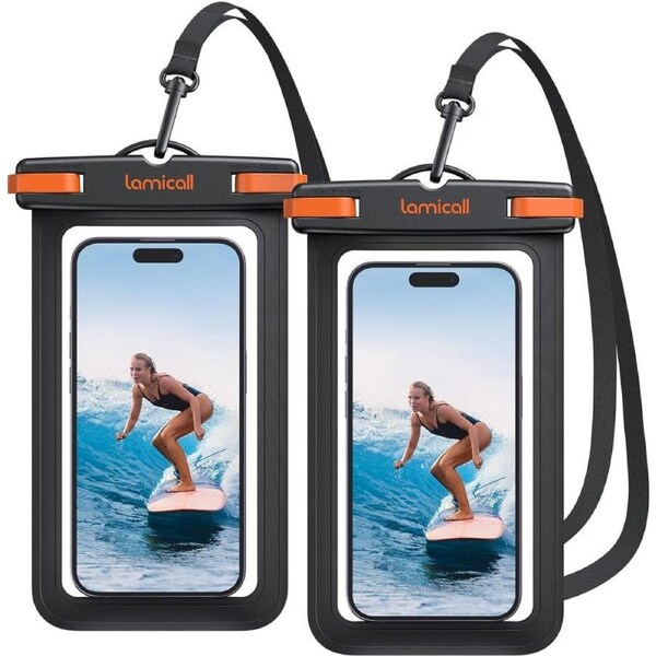 [2 Pack] Lamicall Waterproof Phone Pouch Case -[Easy Lock & Heavy Duty] IPX8 Water Proof Cell Phone Dry Bag for iPhone 15 Pro Max 14 Plus 13 12 Mini 11 XS XR X, S22 S21 Ultra, 4-7" Cellphones, Black