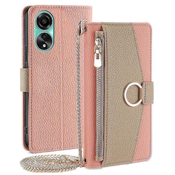 Magnetic Zipper Pocket Pu Leather Makeup Mirror Phone Cover Case For Oppo A78 4g