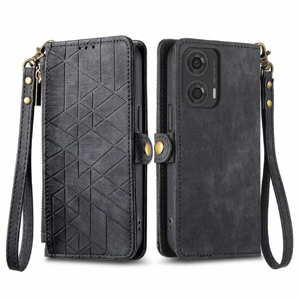 For Motorola Moto G24 4G / G04 4G Wallet Case Zipper Pocket Geometry Leather Phone Cover