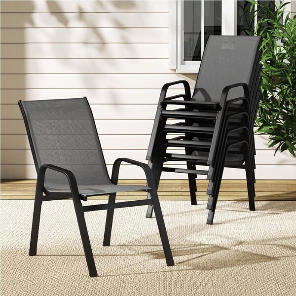 Gardeon 6PC Outdoor Dining Chairs Stackable Lounge Chair Patio Furniture Grey