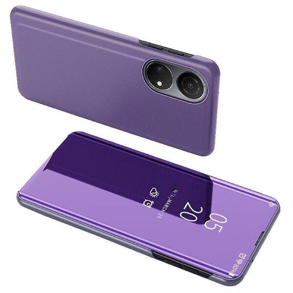 For Honor X7/play 30 Plus 5g Adjustable Stand Design Pu Leather Anti-shock Case View Window Electroplate Mirror Mobile Phone Protector