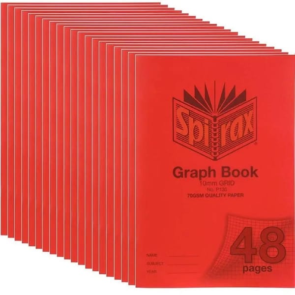 Spirax P130 Graph Book 10mm Grid 48 Page A4 Red 20 Pack