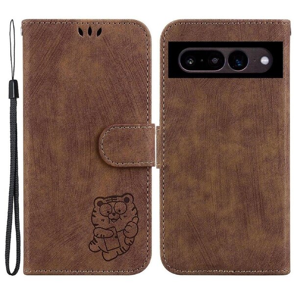 For Google Pixel 7 Pro 5g Anti-scratch Wallet Phone Case Lovely Tiger Imprint Leather Folio Flip Cover