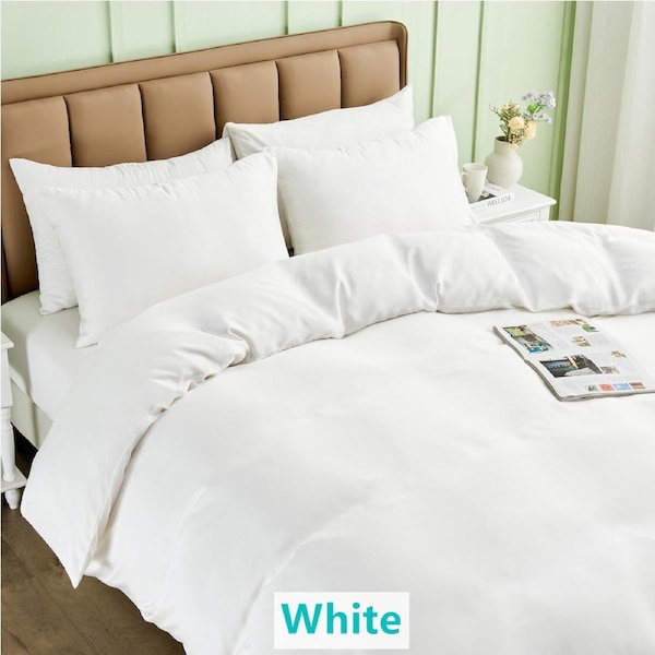 LINENOVA 100% Bamboo Quilt Cover Set All Seasons Luxury Soft Doona Cover Sets 5 size 8 colors White / Queen