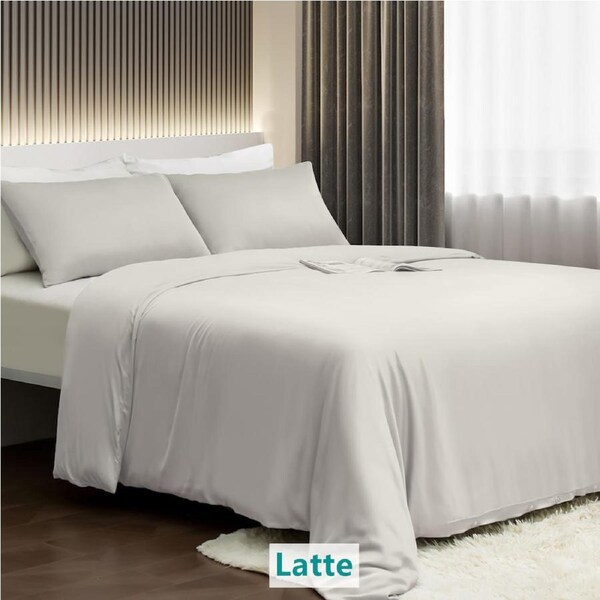 LINENOVA 100% Bamboo Quilt Cover Set All Seasons Luxury Soft Doona Cover Sets 5 size 8 colors Latte / Double