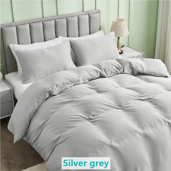 LINENOVA 100% Bamboo Quilt Cover Set All Seasons Luxury Soft Doona Cover Sets 5 size 8 colors Silver Grey / Single