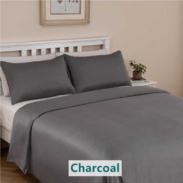 LINENOVA 100% Bamboo Quilt Cover Set All Seasons Luxury Soft Doona Cover Sets 5 size 8 colors Charcoal / Double