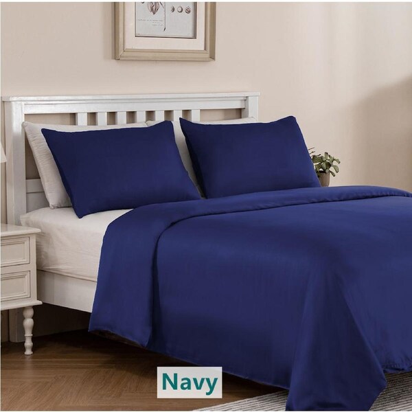 LINENOVA 100% Bamboo Quilt Cover Set All Seasons Luxury Soft Doona Cover Sets 5 size 8 colors Navy / Double