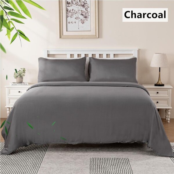 LINENOVA 100% Organic Bamboo Quilt Cover Sets Hypo-Allergenic Cooling Breathable Luxury Doona/Duvet Cover Sets Charcoal / King