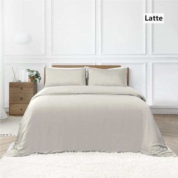 LINENOVA 100% Organic Bamboo Quilt Cover Sets Hypo-Allergenic Cooling Breathable Luxury Doona/Duvet Cover Sets Latte / Double