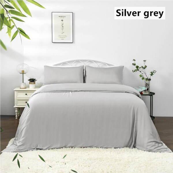 LINENOVA 100% Organic Bamboo Quilt Cover Sets Hypo-Allergenic Cooling Breathable Luxury Doona/Duvet Cover Sets Silver Grey / Queen