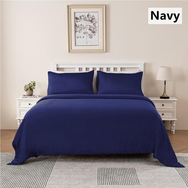 LINENOVA 100% Organic Bamboo Quilt Cover Sets Hypo-Allergenic Cooling Breathable Luxury Doona/Duvet Cover Sets Navy / King