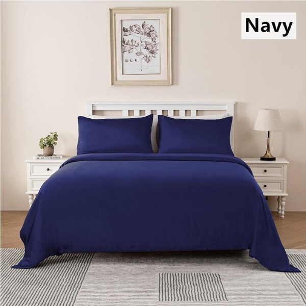 LINENOVA 100% Organic Bamboo Quilt Cover Sets Hypo-Allergenic Cooling Breathable Luxury Doona/Duvet Cover Sets Navy / Super King
