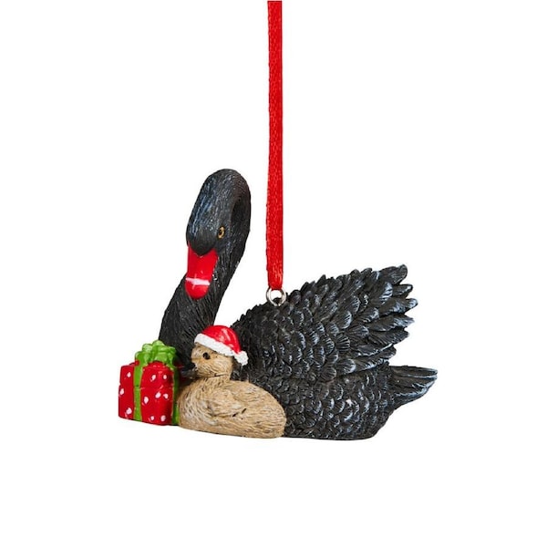 Australian Christmas Tree Decoration 8cm Black Swan & Baby