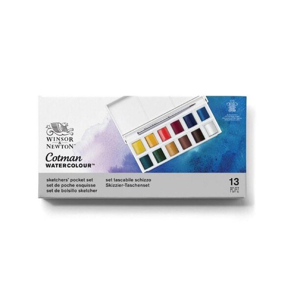 Winsor & Newton Cotman Sketchers 12-Watercolour Half Pans Pocket Box w/ Brush