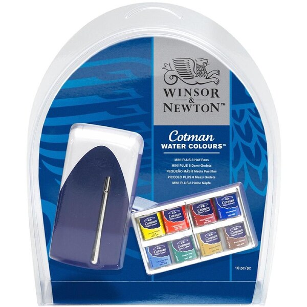 Winsor & Newton Cotman Watercolour Half-Pans Mini Plus Artist Paint Set w/ Brush