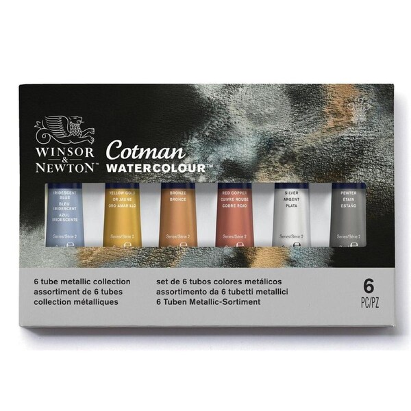 6pc Winsor & Newton 8ml Cotman Watercolour Metallic Artist/Art Paint Tube Set