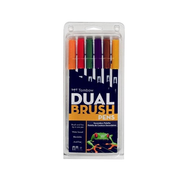 6pc Tombow Dual Brush/Fine Pen Marker Water-Based Sketching/Drawing Secondary