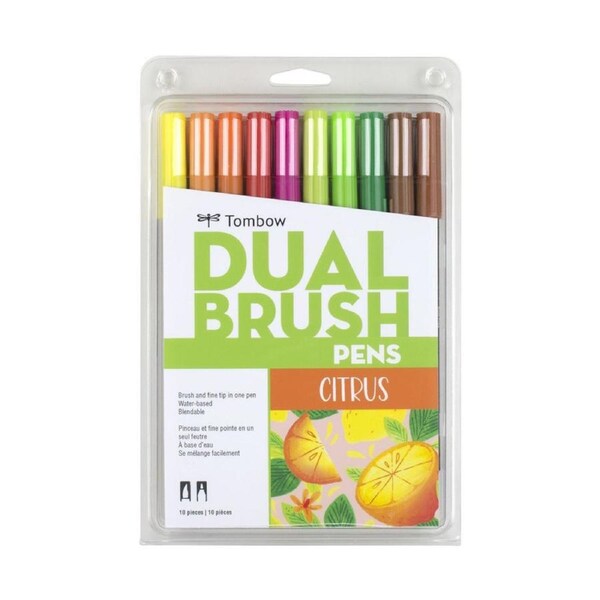 10pc Tombow Dual Brush/Fine Pen Marker Water-Based Sketching/Drawing Set Citrus