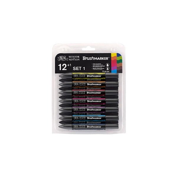 6pc Winsor & Newton Dual Tip BrushMarker Art Drawing/Colour Marker Set Pastels
