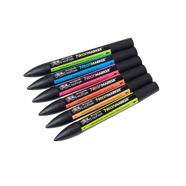 6pc Winsor & Newton Dual Tip Nib NeonMarker Art Drawing/Colouring Marker Set