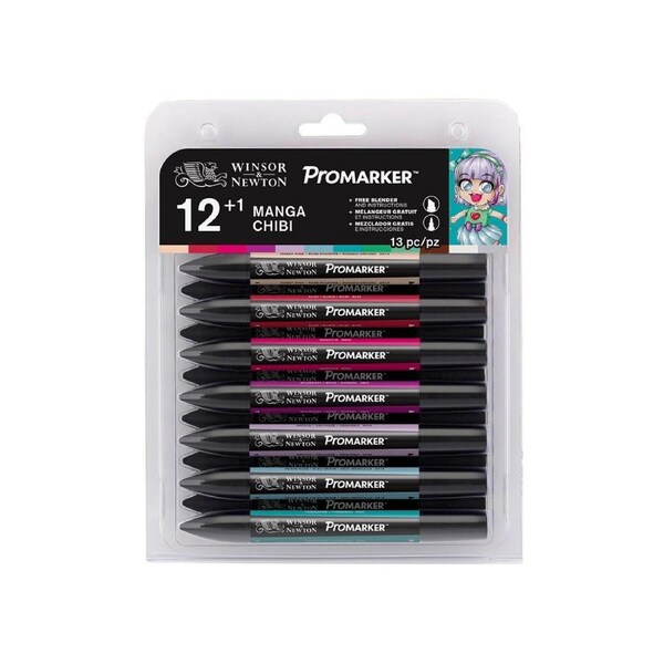 13pc Winsor & Newton ProMarker Manga Chibi Art Colouring/Drawing Marker Set