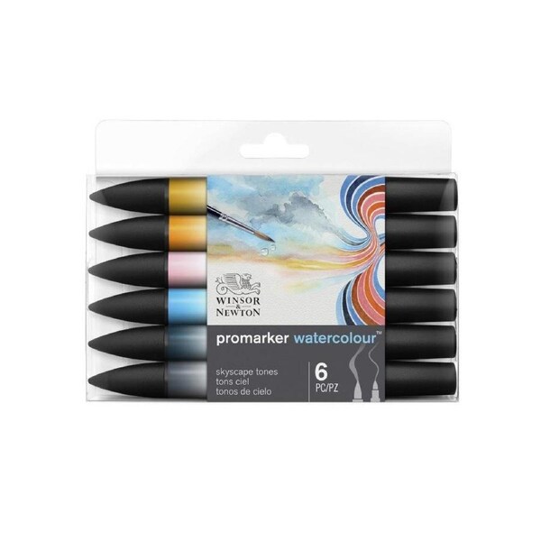 6pc Winsor & Newton ProMarker Watercolour Drawing/Colouring Set Skyscape Tones