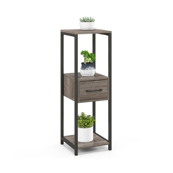Giantex Metal Plant Stand 3 Tier Plant Table w/Drawer Corner Display Shelf Grey