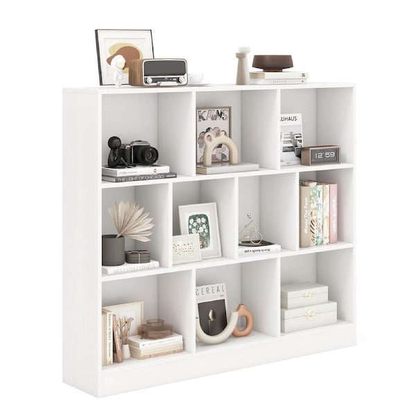 Giantex 3-Tier Bookshelf 10-Cube Storage Organizer Office Wood Display Shelf White
