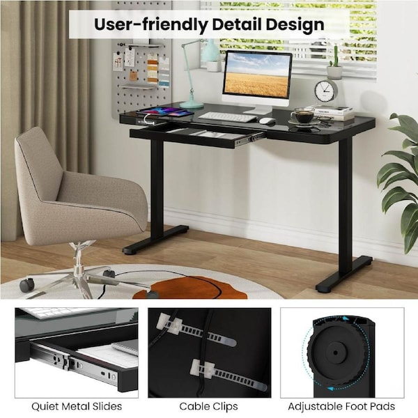 Giantex Height Adjustable Desk Electric Standing Desk w/Drawer Sit Stand Desk Black