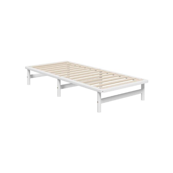 Oikiture Wooden Bed Frame Single Beds Base Solid Pine Timber Platform White