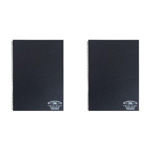 2x Winsor And Newton Wire Bound Visual Diary 40 Sheets 140gsm A3 Black Paper
