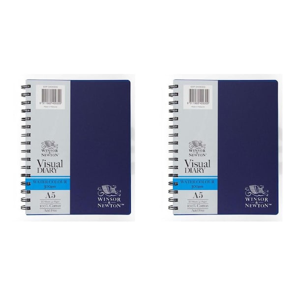 2x Winsor And Newton Wire Bound Black Paper Visual Diary 40 Sht Drawing