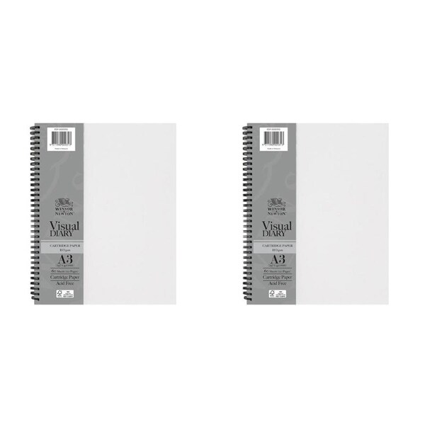 2x Winsor And Newton Wire Bound Visual Diary 60 Sht A3 Clear Cover