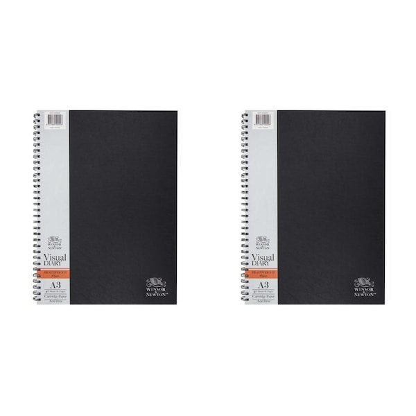 2x Winsor And Newton Double Wire Bound Heavyweight Visual Diary 40 Sht A3 165gsm
