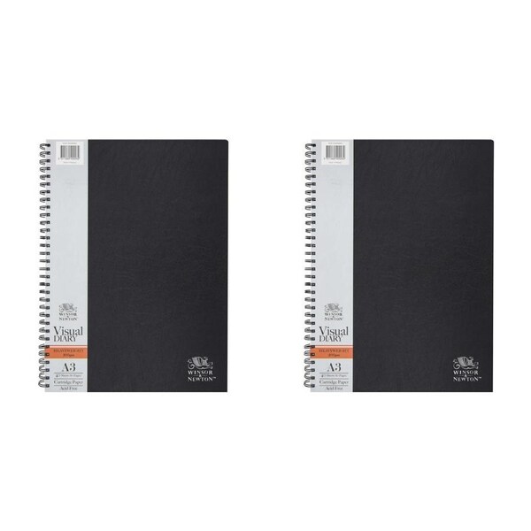 2x Winsor And Newton Double Wire Bound Heavyweight Visual Diary 40 Sht A3 200gsm