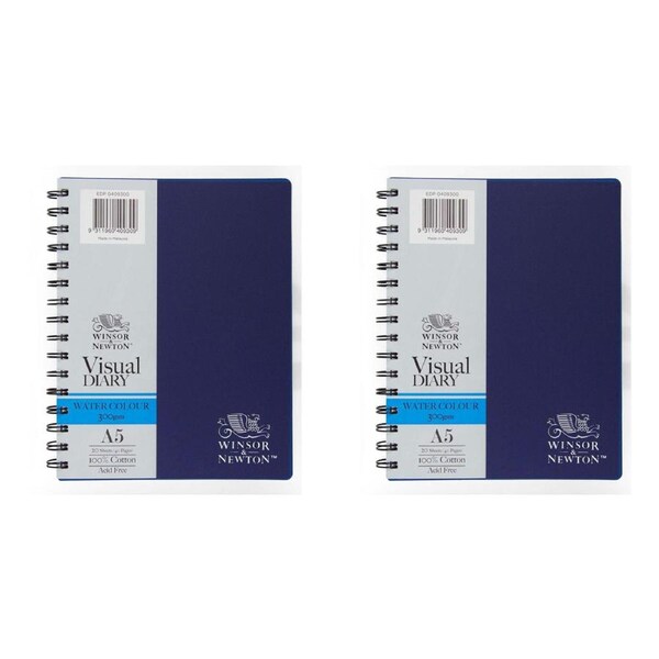 2x Winsor And Newton Double Wire Water Colour Visual Diary 20 Sheets A5 300gsm
