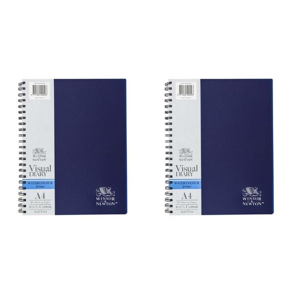 2x Winsor And Newton Double Wire Water Colour Visual Diary 20 Sheets A4 300gsm