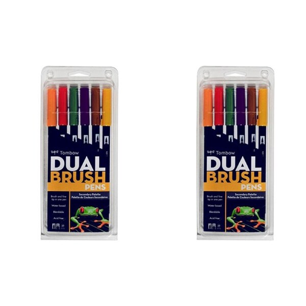 2x 6pc Tombow Dual Brush/Fine Pen Marker Water-Based Sketching/Drawing Secondary
