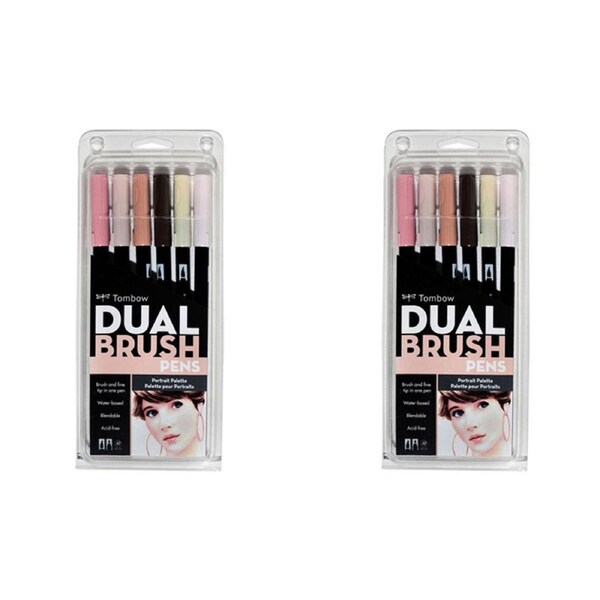 2x 6pc Tombow Dual Brush/Fine Pen Marker Water-Based Sketching/Drawing Portrait