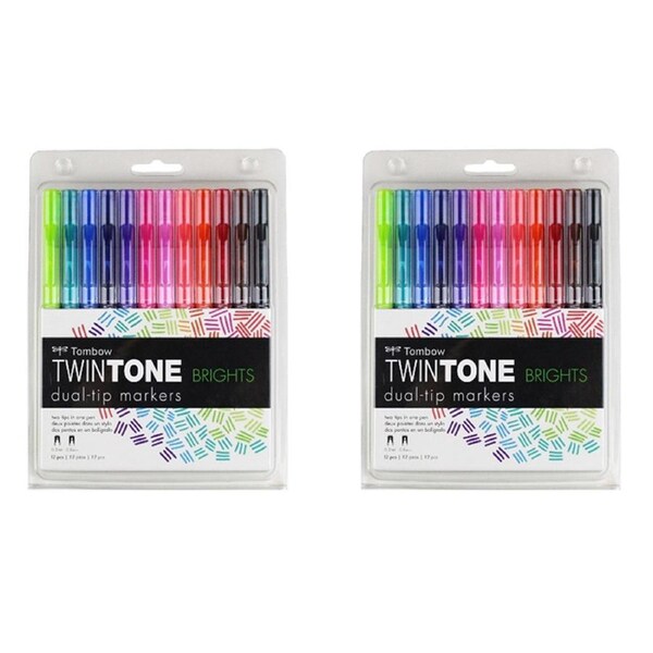 2x 12pc Tombow TwinTone Dual Tip Marker Drawing Bullet/Extra Fine Tip Brights