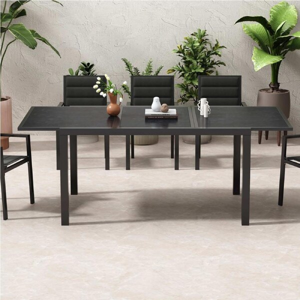 Expandable Steve Outdoor Dining Table with Charcoal Ceramic Effect
