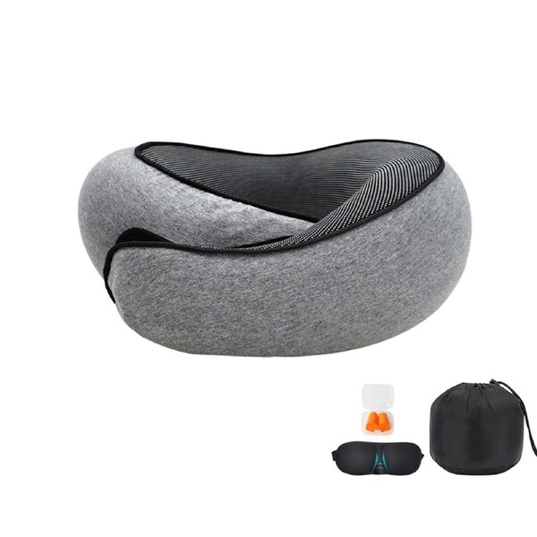 Travel Neck Pillow, Memory Foam Airplane U-Shaped Travel Pillow, 360 Degree Comfort and Breathability-Grey