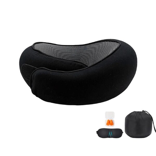 Travel Neck Pillow, Memory Foam Airplane U-Shaped Travel Pillow, 360 Degree Comfort and Breathability-Black
