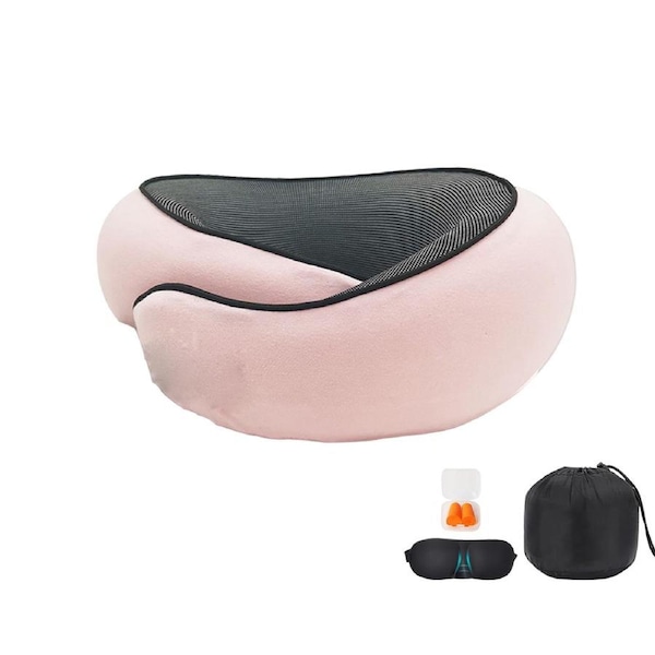 Travel Neck Pillow, Memory Foam Airplane U-Shaped Travel Pillow, 360 Degree Comfort and Breathability-Pink